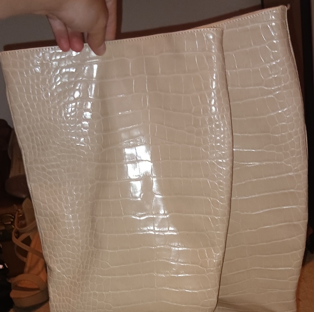 Cream Croc-Embossed Boots - Picture 2 of 3